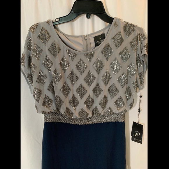 NWT‎ Adrianna Papell Beaded Colorblock Blouson Gown in Silver/Navy [SZ 2 ] - Picture 5 of 12